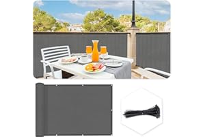 SUNLAX 3'x10' Dark Grey Balcony Privacy Screen Fence Windscreen Cover Fabric Shade Netting Mesh Cloth with Grommets UV Protection for Patio, Backyard, Porch, Railing Shield 90% (We Make Custom Sizes)