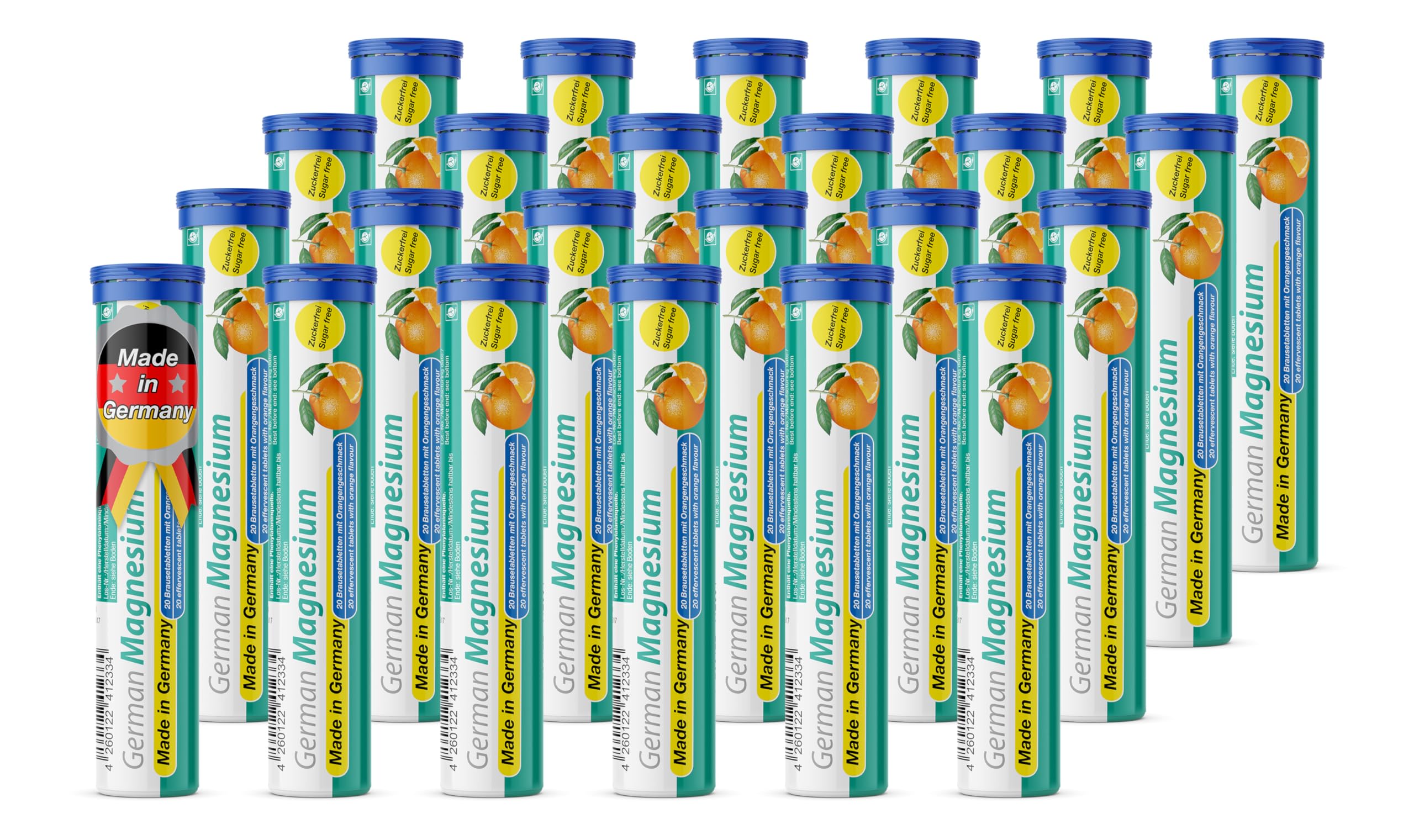 Magnesium 200 mg - 24 x 20 effervescent Tablets - Orange Flavor - T&D Pharma German Magnesium - Made in Germany