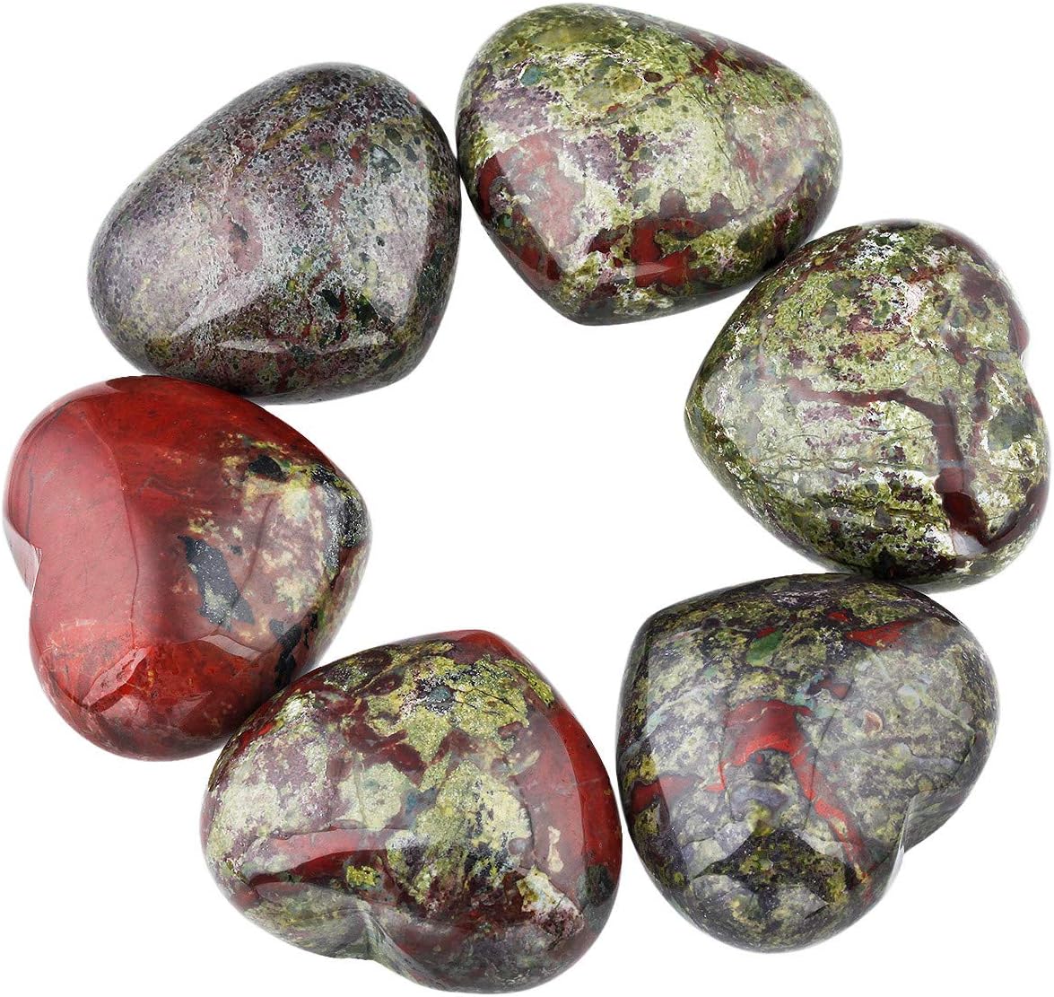 Nupuyai Dragon Bloodstone Heart Palm Worry Stone for Chakra Reiki Healing Crystal Love Stone for Home Decoration 45mm - Image 3
