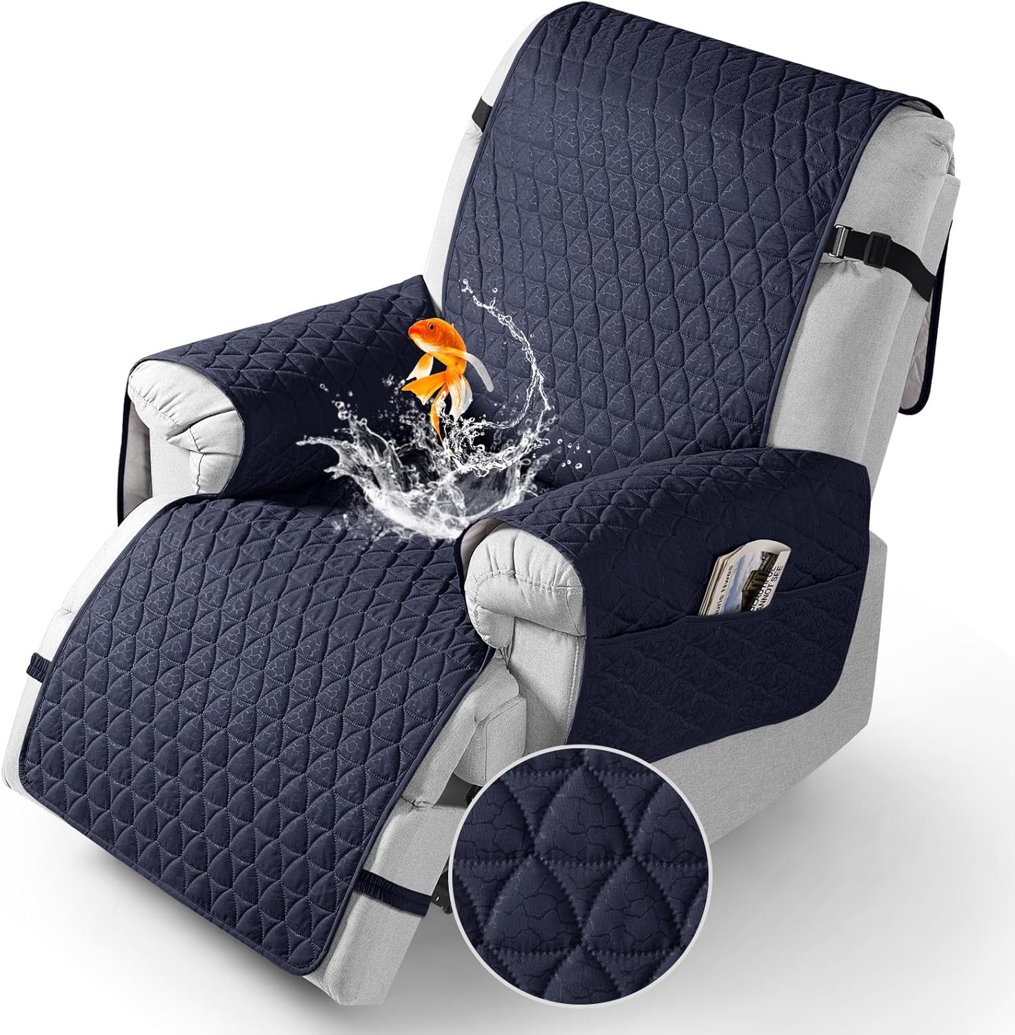 Slipcovers - TAOCOCO 100% Waterproof Recliner Cover - Recliner Cover with Non-Slip Granule, Recliner Chair Covers with Elastic Band, Recliner Chair Covers for Reclining Chair(Dark Blue, Medium-25'')