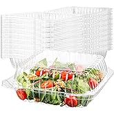 50 Clear Plastic Containers, 8" X 8" X 3" Hinged Lid Togo Clamshell Food Containers for Food, Strawberry Boxes, Bakery Supplies, Cake, Cookie, Dessert, Salad, Treat Boxes