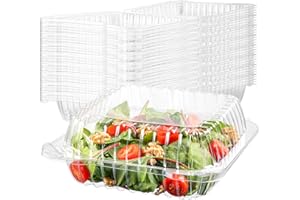 50 Clear Plastic Containers, 8" X 8" X 3" Hinged Lid Togo for Food | Clamshell for Strawberry Boxes, Bakery Supplies, Cake, C