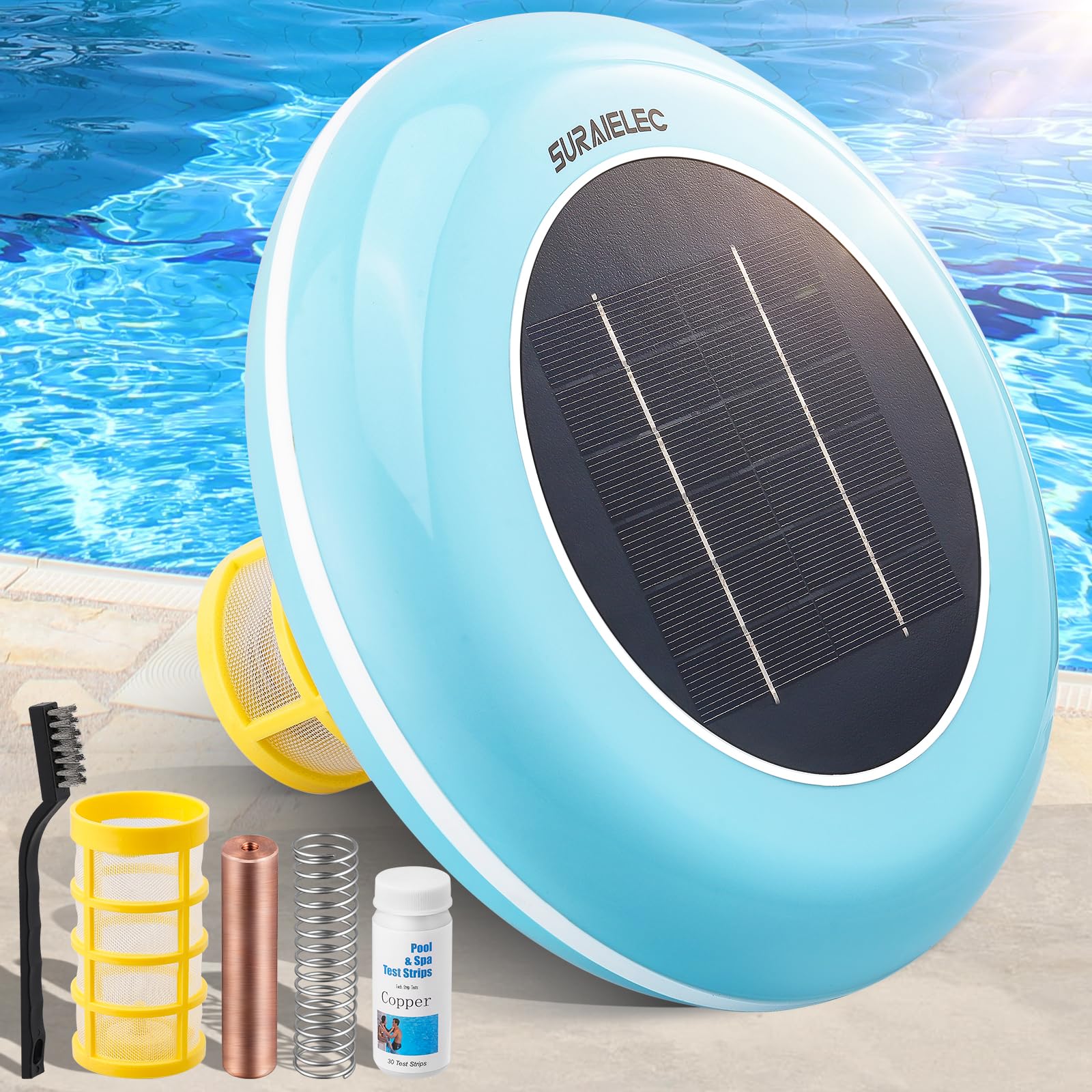 Solar Pool Ionizer – Chlorine-Free Water Purifier For Above Ground Pools Up To 35,000 Gal – Blue VH1373US-BL
