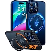 TORRAS Upgraded 360 Rotatable Magnetic Ring for iPhone 15 Pro Max Case, Fit for MagSafe with Stand Ring Holder, 16FT Mil-Grade Shockproof Translucent for iPhone 15 Pro Max Phone Case Ostand, Blue