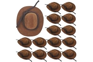 SHEHARUHI 15 Pcs Mini Cowboy Flocked Doll Hat Decorative Miniature Hat Set