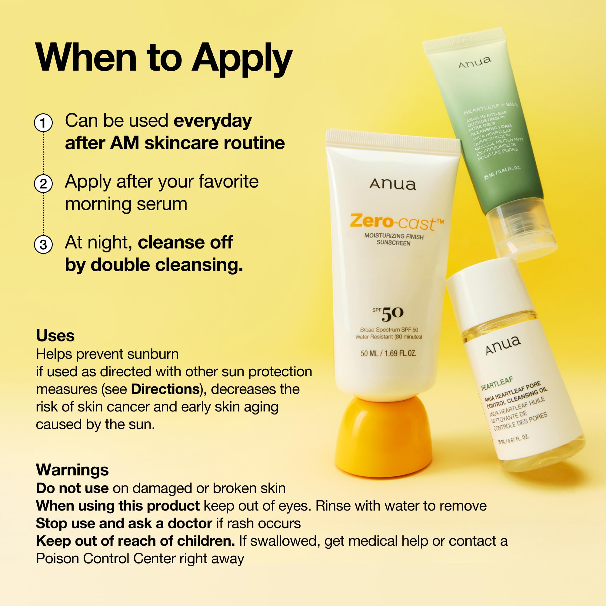 Anua Zero-Cast Moisturizing Finish Sunscreen,SPF 50, Glow Natural Sunscreen,No White cast, Hyaluronic Acid, Niacinamide sun block for face,Oil-Free, Oxybenzone free, Travel Essential (50ml/1.69fl.oz)