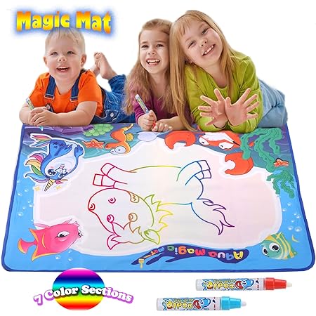 VMOJO Wasser Doodle Matte 78 x 58cm,7 Colors Wasser Zeichnen Malmatte mit 2 Magic Stifte, Wiederverwendbare Aqua Zeichnung Dr