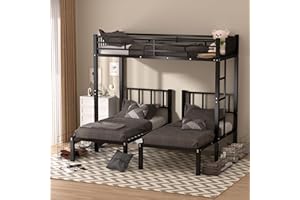 UOCFYK L-Shaped Triple Bunk Bed with Drawers for 3 Kids & Teens,Can be Divided into 3 Separate Beds w/Safety Textilene Guardrals & Ladder,Space Saving Design, No Box Spring Needed, Black