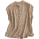SHENHE Women's Summer Mock Neck Cap Sleeve Blouse Button Back Dressy Casual Business Top