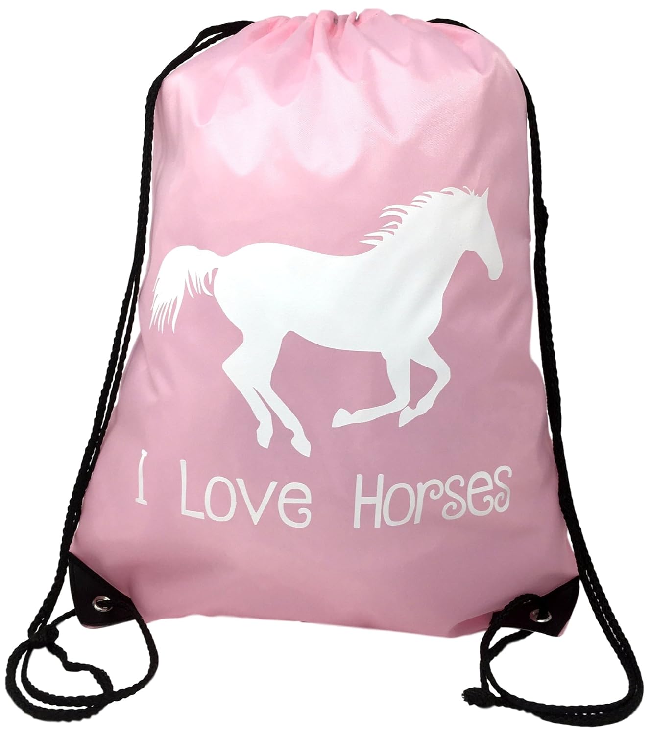 Horse BackpackPink, I Love Horses Drawstring Bag Cute Horse Themed