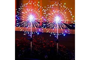 COLCUTEE 2 Pack Solar Firework Lights 200 LED Create Magical Nights, Waterproof Starburst Fairy Lights for Garden Yard Patio Christmas Romantic Wedding Party Decor(Color)
