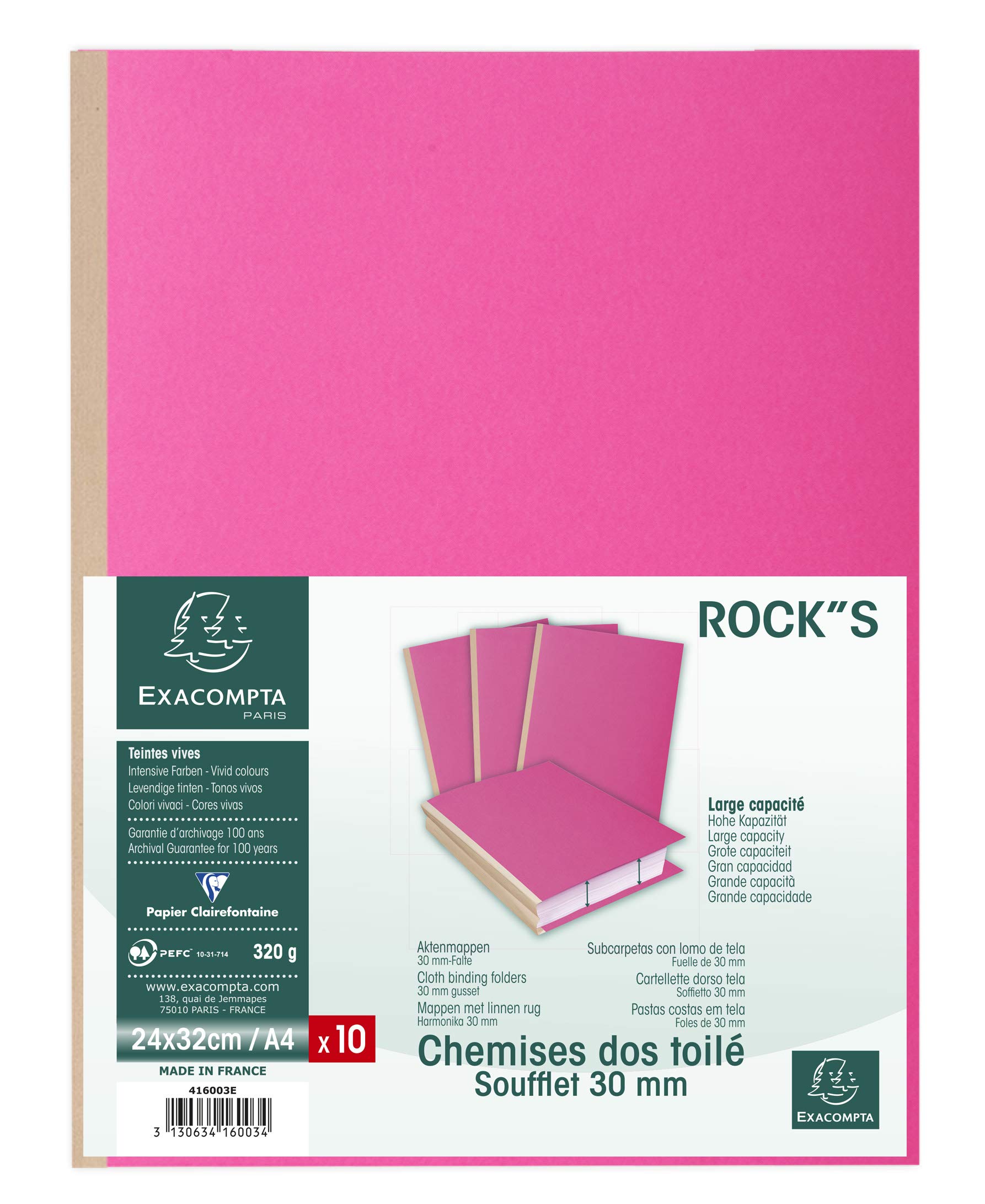 Exacompta - Ref 416003E - Rocks Collection - Expanding Spine Folders - 240 x 320mm in Size, Suitable for A4 Documents, 320gsm Material - Pink (Pack of 10)