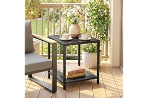 Outsunny 2-Tier Metal Outdoor Coffee Table, Square Patio Coffee Table with Storage Shelf and Adjustable Feet, All-Weather for