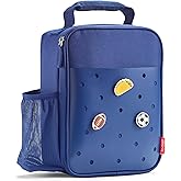 Fit & Fresh Lunch Box For Kids, Boys & Girls, School, Camp, Insulated Bag With Shoe Charm Slots For Personalization, Navy Blue