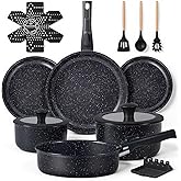 Ammeloo 21 Pcs Pots and Pans Set Non Stick, Ceramic Kitchen Cookware Set with Detachable Handle, Non Toxic Cooking Set for Kitchen, RV, Camping and Fridge, Induction Ready, Dishwasher/Oven Safe, Black