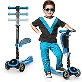 SKIDEE Kick Scooter for Kids 3-5 | Foldable 3 Wheel Scooter with Lean-to-Steer, Adjustable Height, Removable Seat & LED Light Wheels | Toddler Scooter for 3 to 9 Year Old Boys/Girls