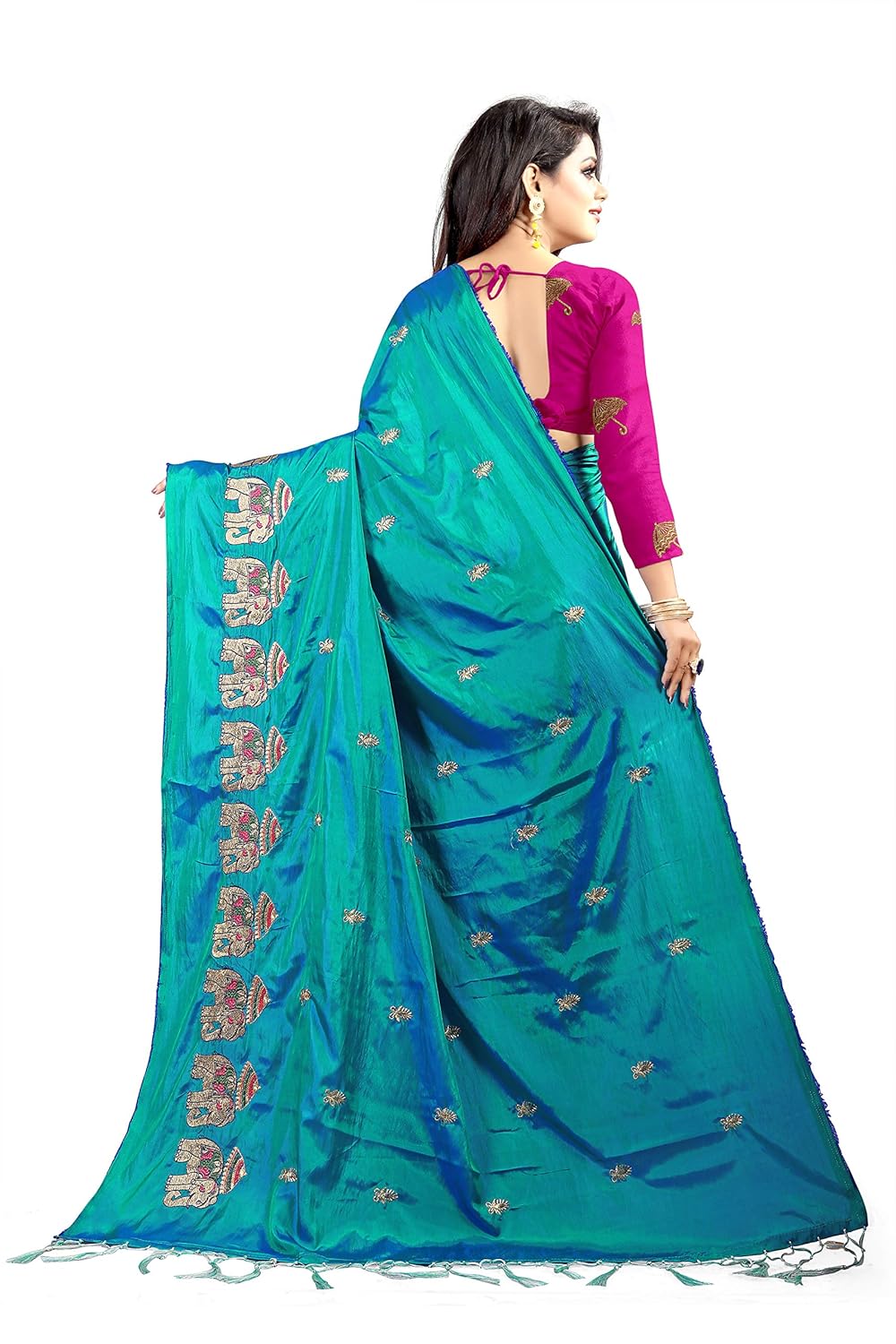 eyesonme women's paper silk saree with blouse piece
