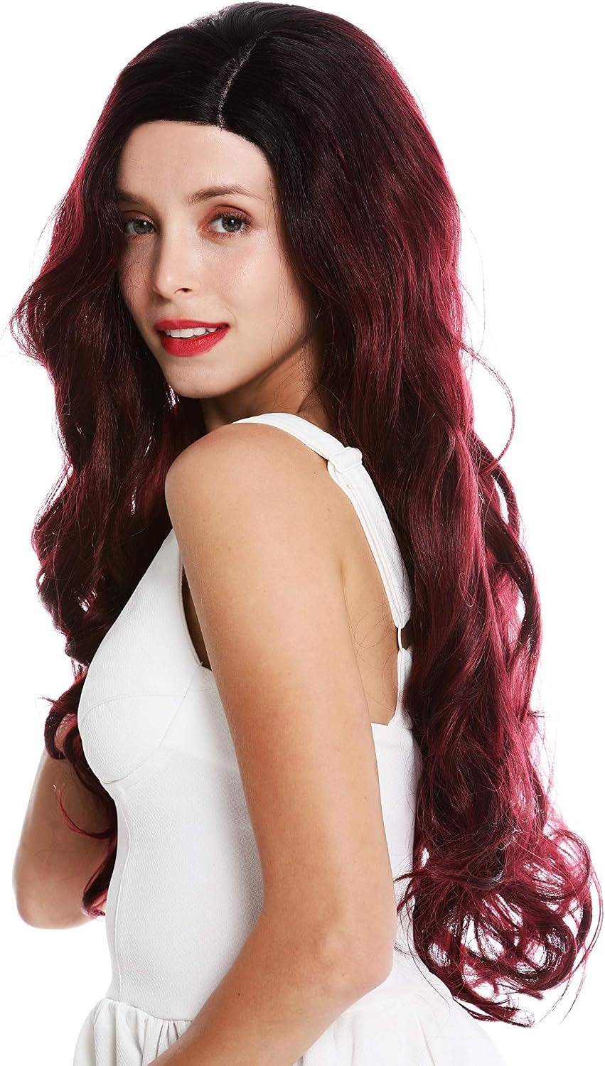 WIG ME UP - VK-24-MF-952YS1B women's quality wig partial monofilament parting lace front long wavy ombre black red highlights - Image 4