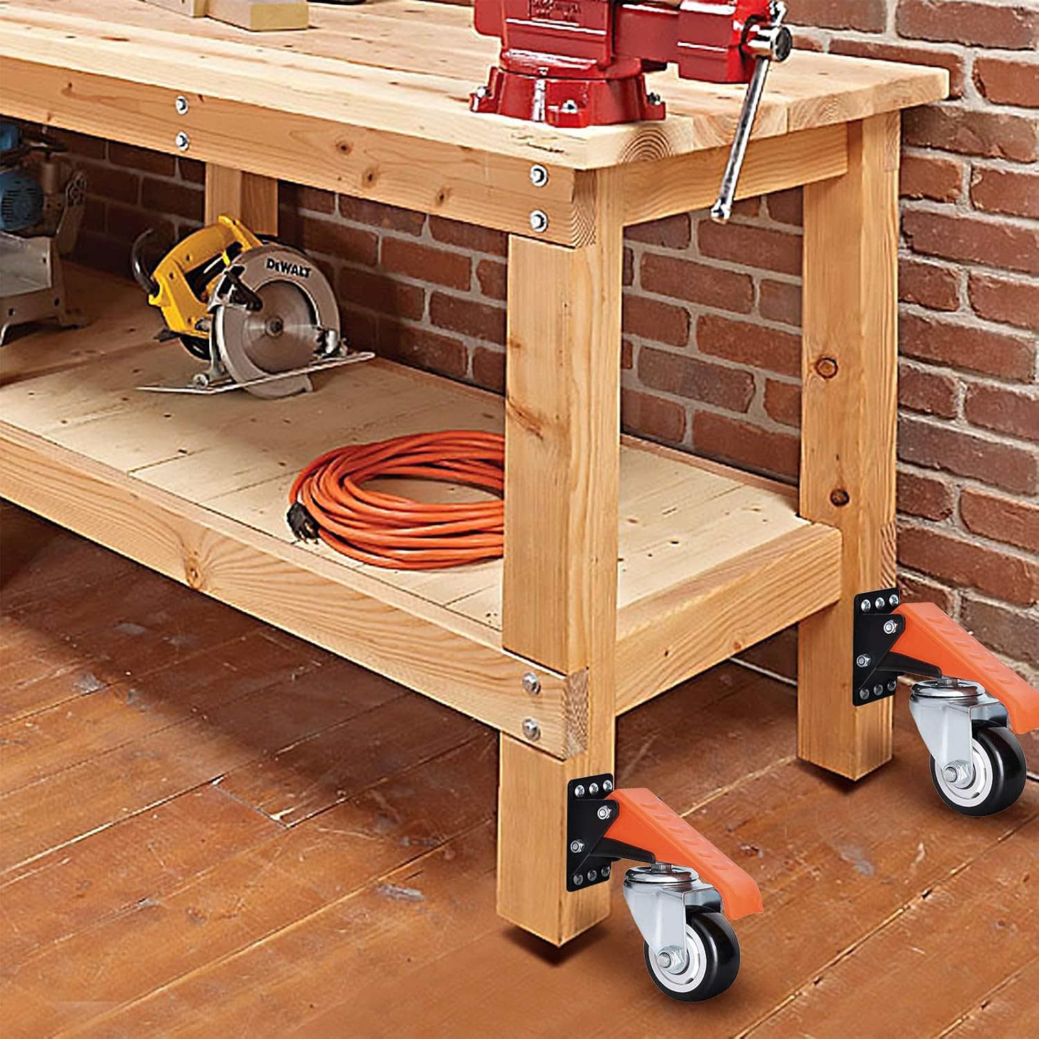 Ronlap Workbench Casters Kit 880 Lbs Capacity, 3" Extra Heavy Duty Retractable Casters 4 Pack, Side Mounted Adjustable Table Stepdown Casters - - 