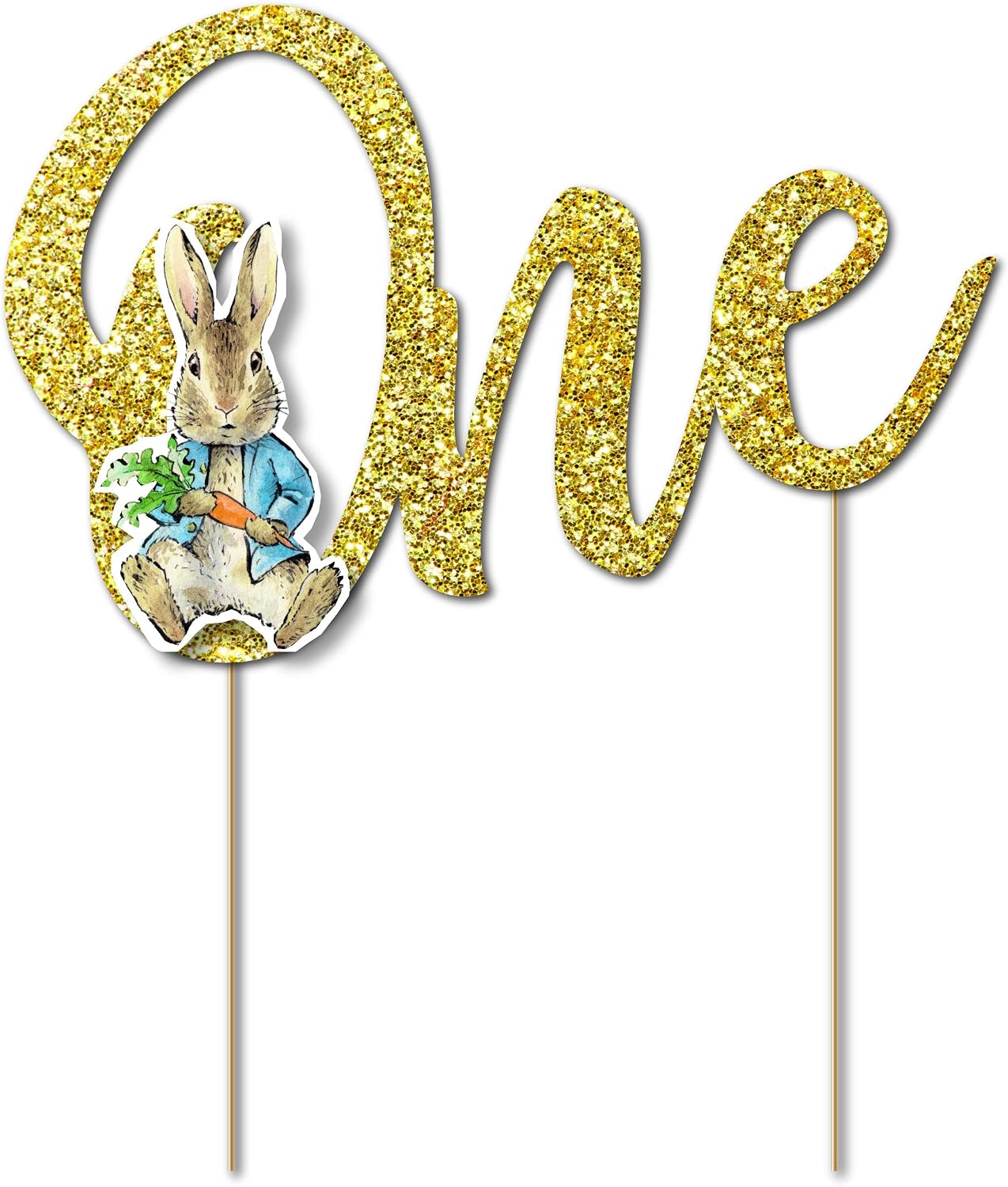 Anniversary House Official Beatrix Potter™ Peter Rabbit™ 1st Birthday One Gold Glitter Cake Topper with Attachment, Paper