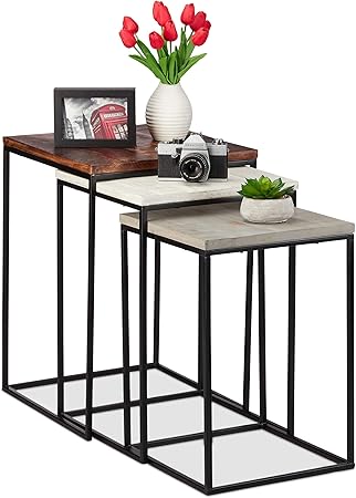 Relaxdays Set 3 Mesas Auxiliares Redondas Mesitas de Centro Nido Varios