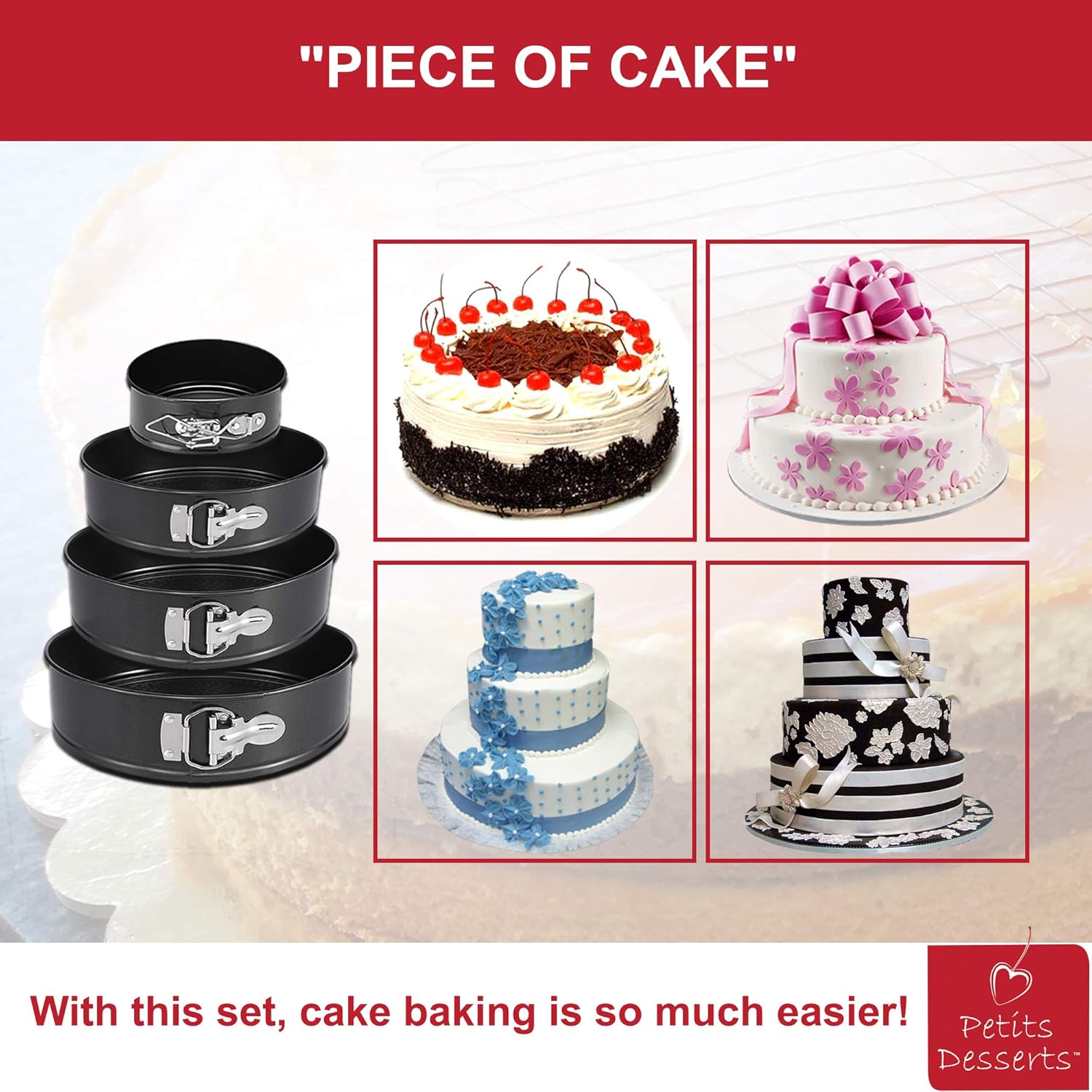 Springform Pan Set of 4: 4 7 9 and 10 inch | Cheesecake Pan | Nonstick Leakproof Cake Baking Pans | 1-4 Tier Wedding Cakes | CAKE TESTER included | Instant Pot Compatible Spring Form Cake Baking Pans: Kitchen & Dining
