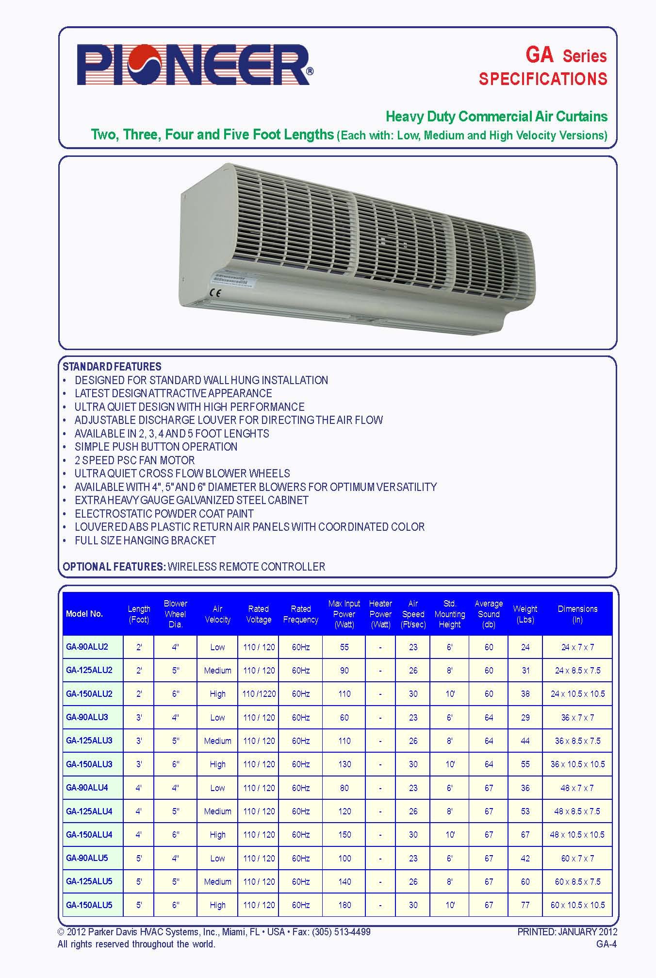 Pioneer Air Curtain 48 Coverage 4 Feet Heavy Duty Commercial