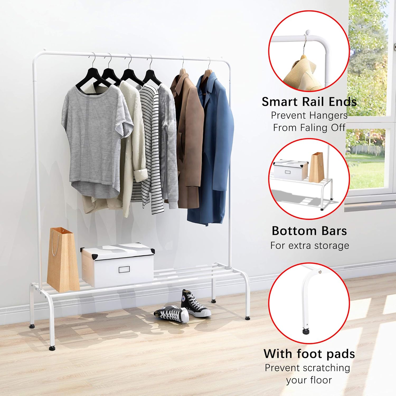 HOJINLINERO Garment Rails FreeStanding Clothes Rails Tidy Rails with