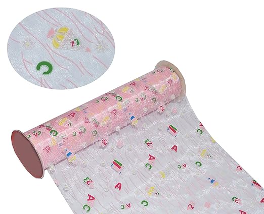 alles-meine.de GmbH 15 m * 29 cm Deko Stoff zum Schulanfang - ROSA / PINK - Meterware - ideal z.B. als Tischläufer / Tischdeko zum Schulbeginn - mit Zuckertüten ABC - Tischde..