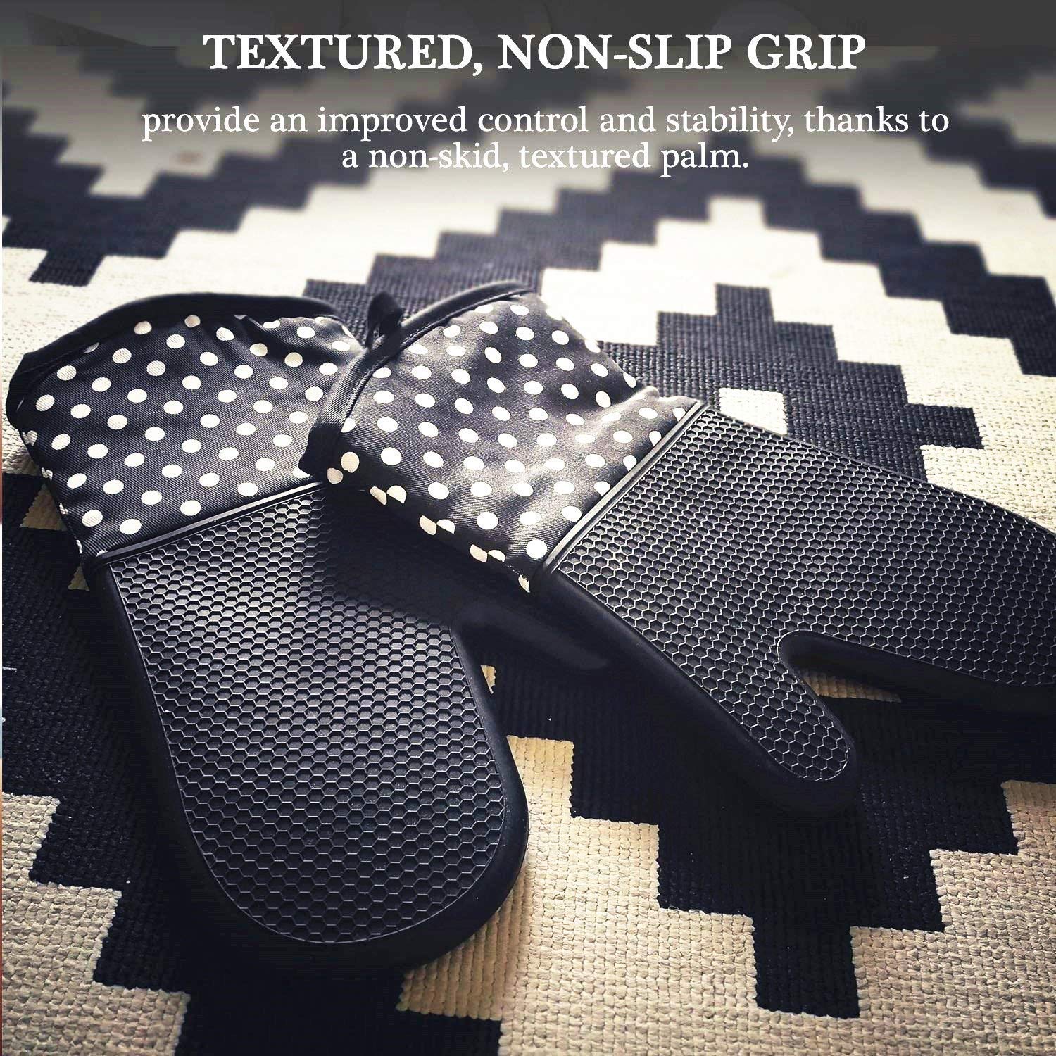 Deik Silicone Oven Mitts - Heat Resistant to 572 °F Kitchen Oven Gloves for Cooking, Baking, Barbebue Potholder, 1 Pair, Black