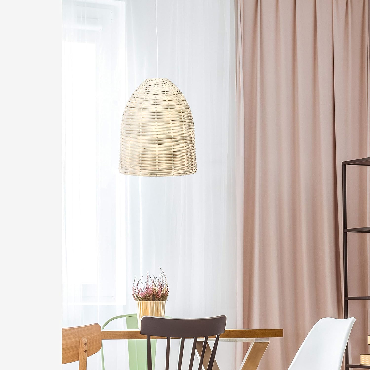 Elegant Designs PT1007-NAT Rattan Ceiling Light Pendant, Natural - - 