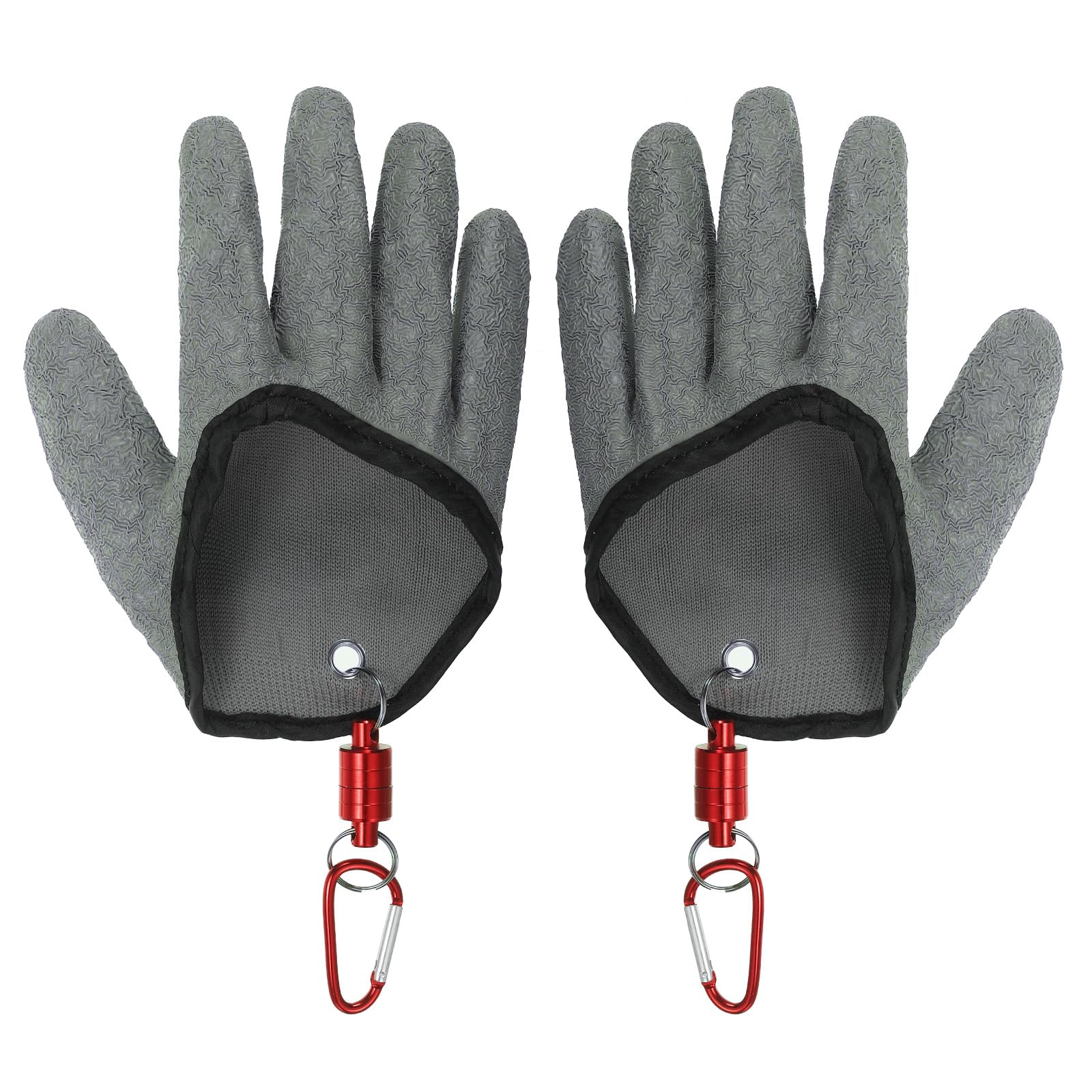 PATIKIL Fishing Gloves With Alloy Magnet Release 1 Pair Fisherman Professional Catch Fish Gloves Non-Slip Puncture Resistant Waterproof Fillet Glove for Handling Catching Cleaning, Grey