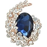 Gyn&Joy Gold Tone Blue Crystal Rhinestone Cluster Floral Wreath Brooch Pin