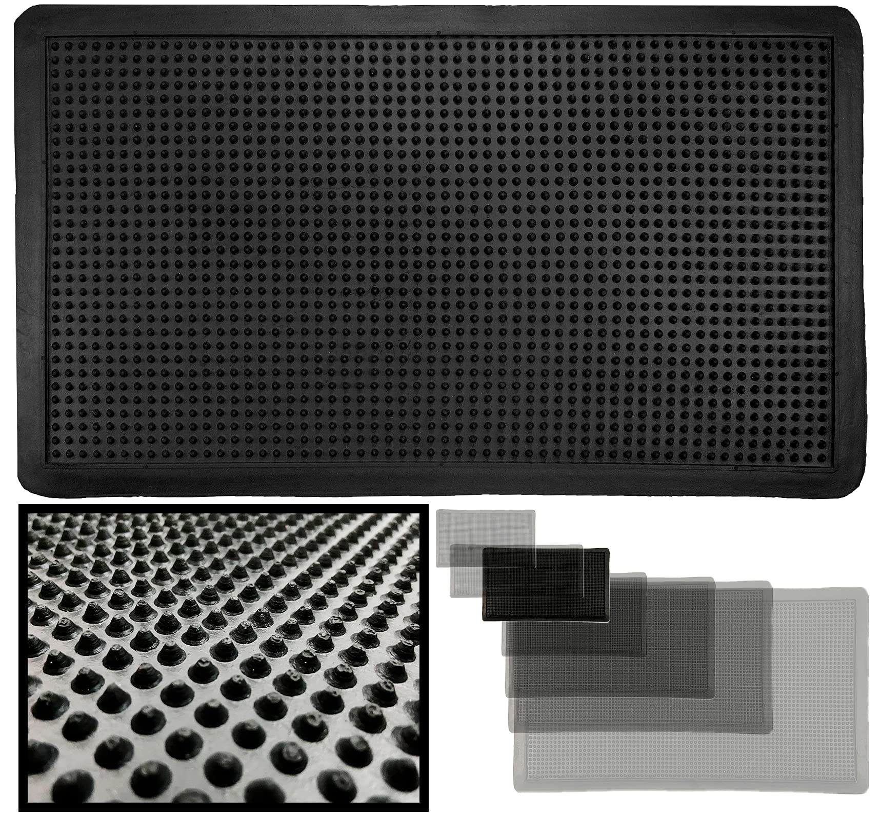 LucaHome – Entrance Mat 35 x 60 cm – Rubber with Non-Slip Spikes – Outdoor for Rain – Easy Cleaning Rug – Black