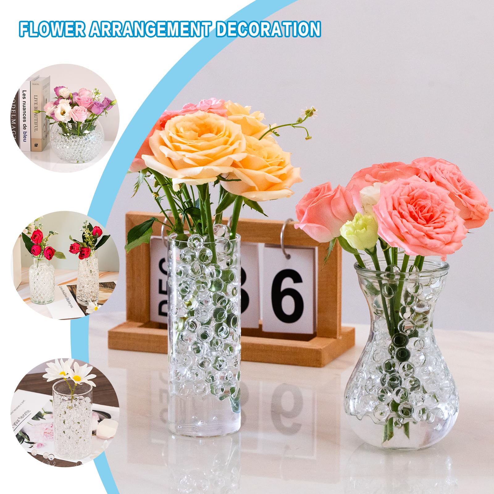 ORIKASO 140,000 Clear Water Gel Beads for Centerpieces, Tansparent Vase Filler for Floating Candle, Christmas Decoration, Wedding Centerpiece, Floral Decorations, Soilless Planting