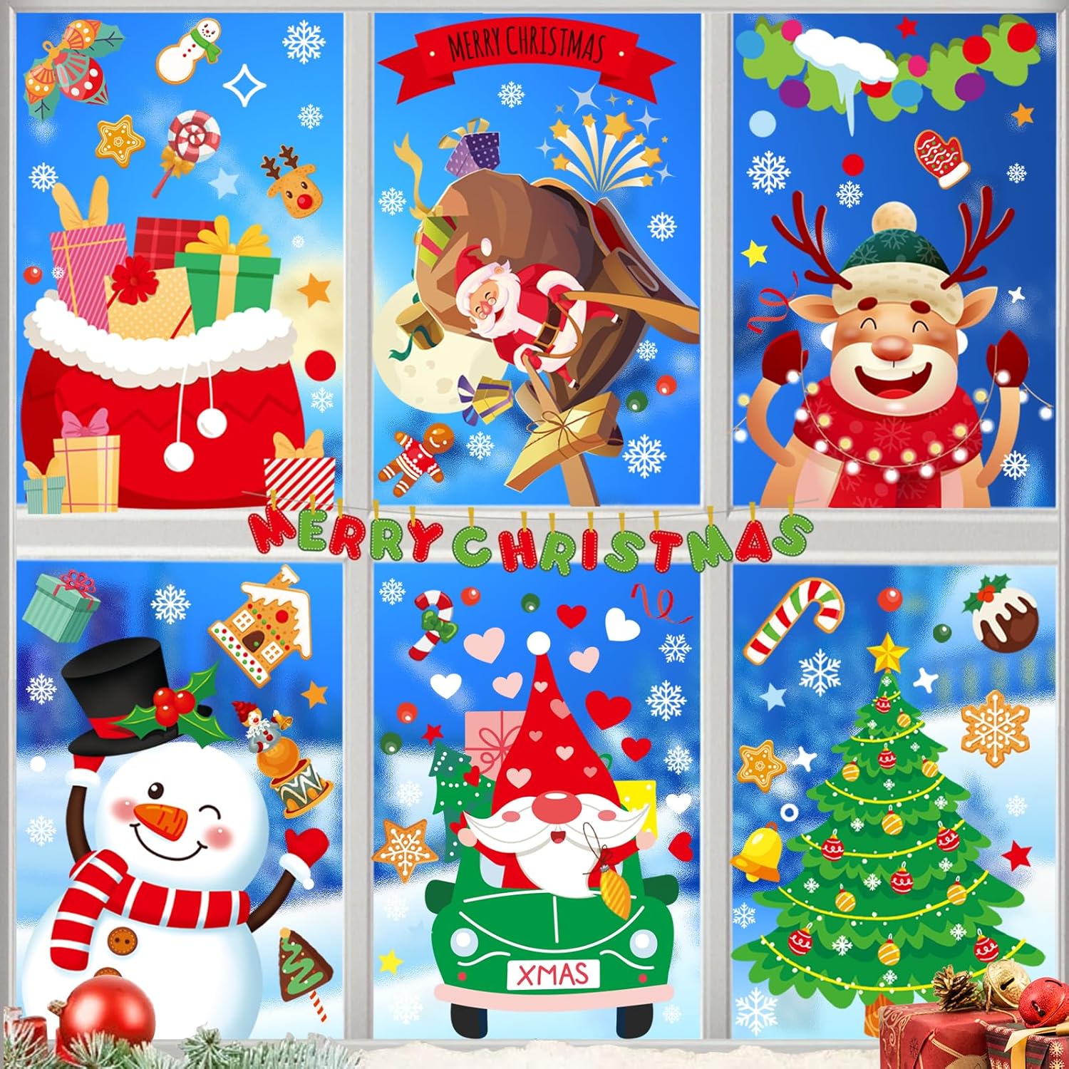 Window Treatments - Oukzon Christmas Window Clings 9 Sheets Window Clings Christmas Decorations with Double Sided Reusable for Glass Windows 101 Pcs Christmas Window Decals for Home School Christmas Decorations