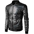 JOGAL Men's Metallic Silver Jacket Gold 70's Disco Costume