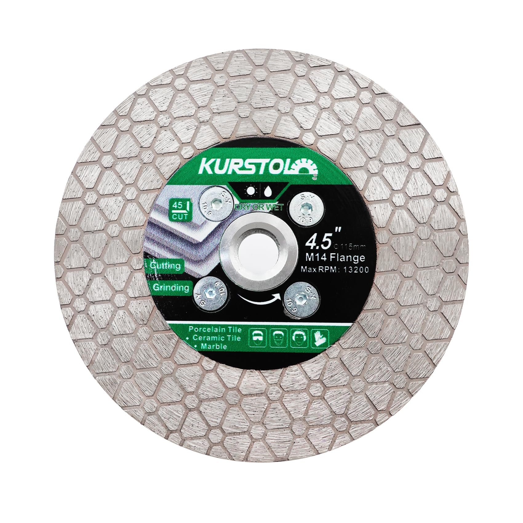 KURSTOL Diamond Tile Cutting Disc - 4.5"/115mm Dual-Purpose Diamond Cutting Wheel, M14 Thread for Cutting and Grinding Ceramic Tiles,Porcelain,Granite,Marble with Arbor 22.23-15.875mm