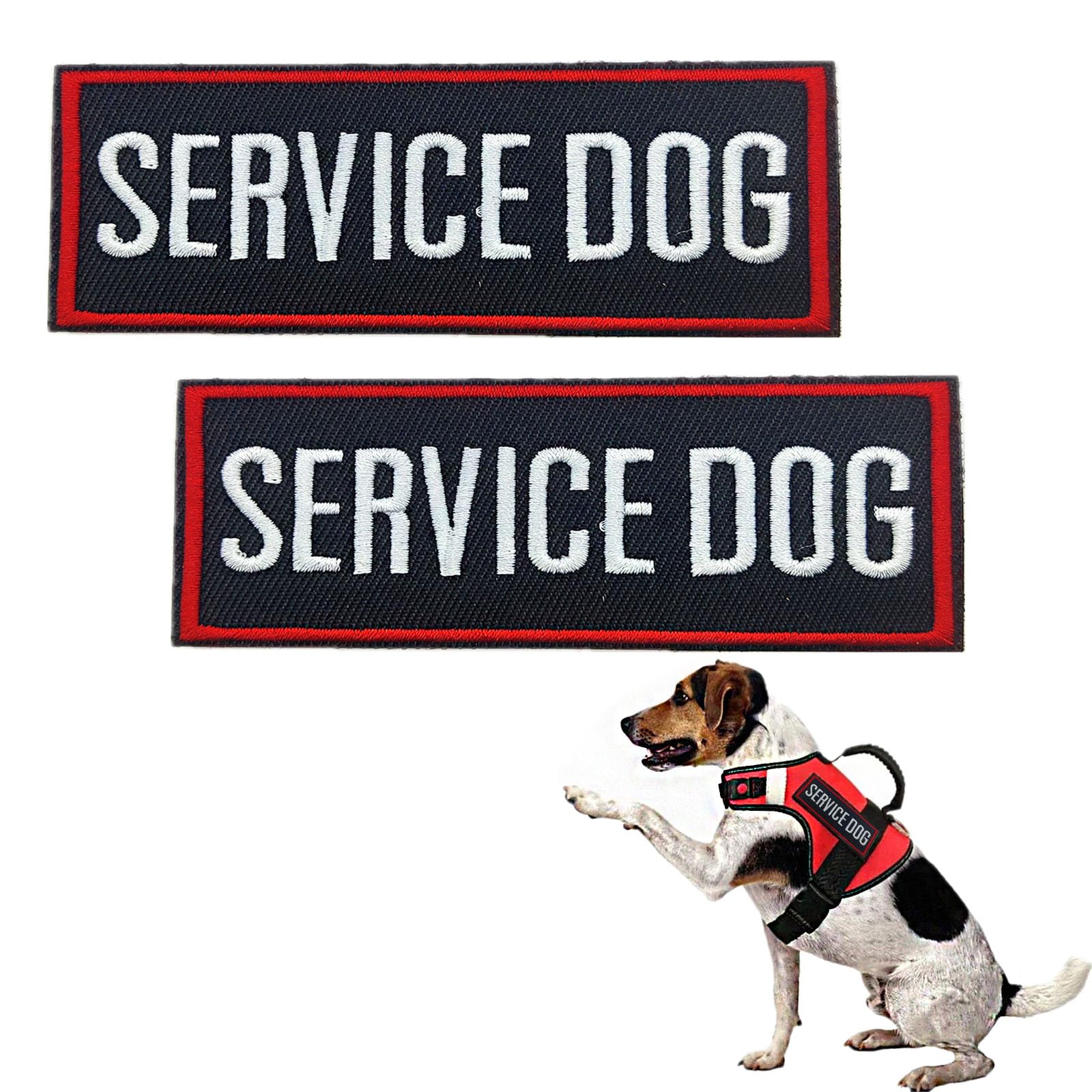Photo 1 of 2 Pack Service Dog Patches for Harness, Tags with Hook and Loop Patches Red Border for Vests and Harnesses for Dog in Training, Service Dog, Emotional Support