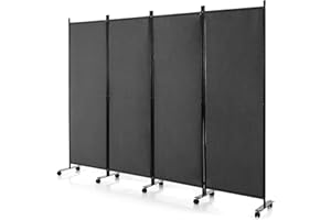 GOFLAME 4 Panel Folding Room Divider, 6FT Rolling Privacy Screen with Lockable Wheels, Portable Room Partition Screen, Freestanding Wall Divider and Separator for Home Office, Grey
