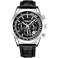 Stuhrling Original Mens Watches Chronograph Analog Blue Watch Dial with Date - Tachymeter 24-Hour Subdial Mens Blue Leather Strap - Watches for Men Rialto Collection
