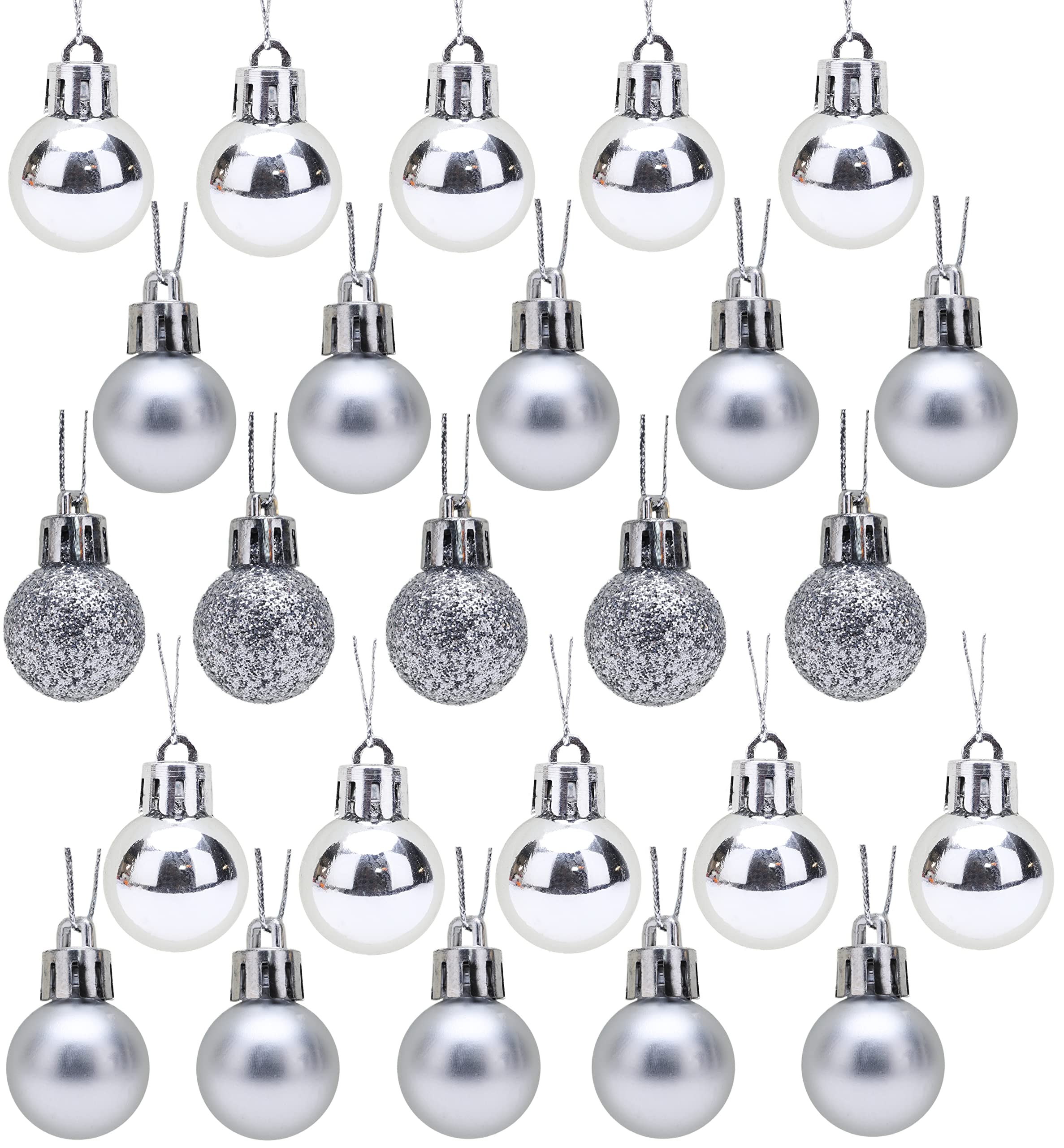 Toyland Pack of 25-25mm SILVER Shiny and Matt Christmas Tree Ornaments