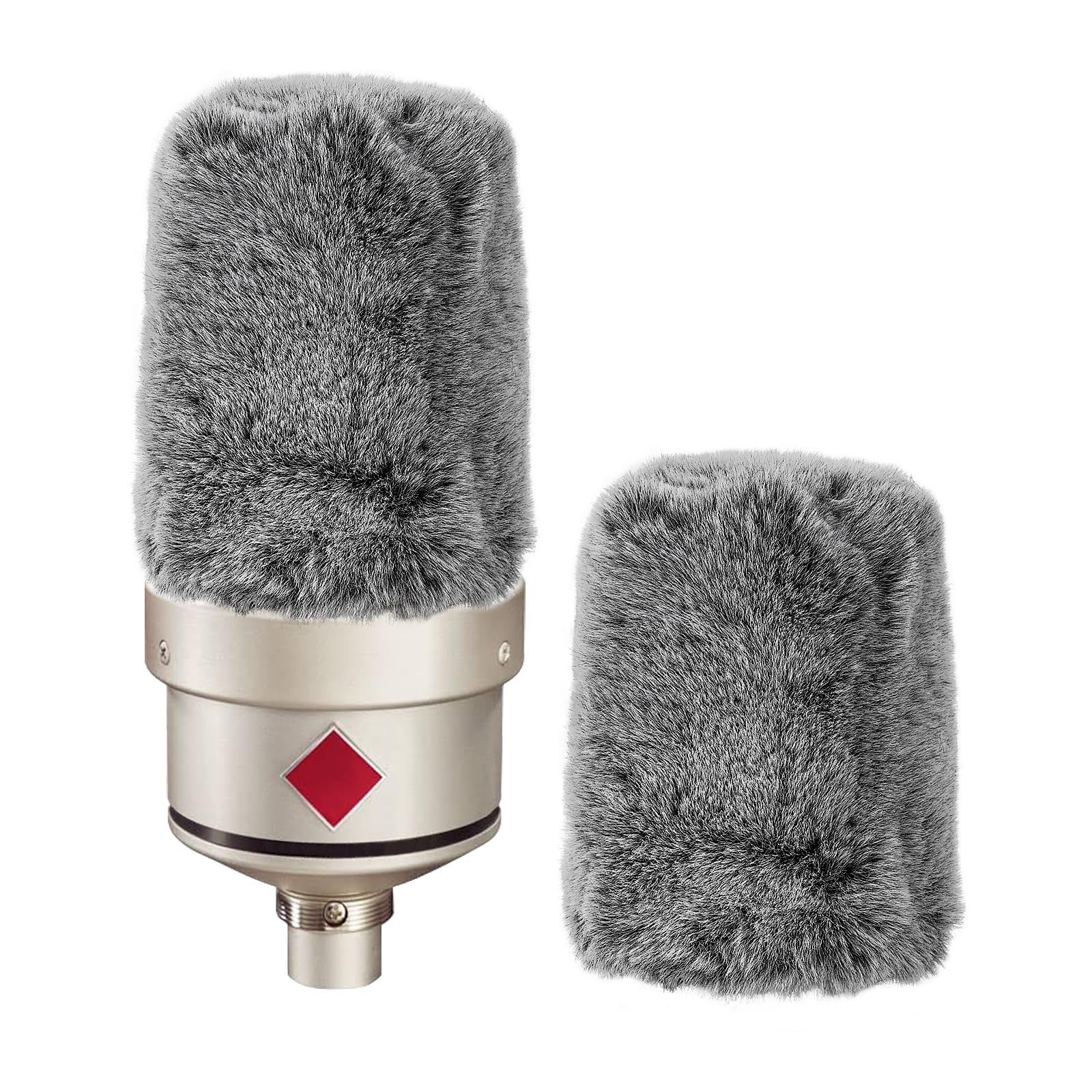 Geekria for Creators Furry Windscreen Compatible with Sennheiser MK 4, MK 8, TLM 49 Mic DeadCat Wind Cover Muff, Windbuster, Fluff Cover Windshield (Grey / 2 Pack)