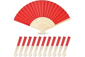 JOHOUSE 12 Pcs Red Paper Folding Hand Fans 8.3 Inch – Foldable Handheld Fans for Women, Wedding Party Favors, Bridal Shower, DIY Crafts, Photography Props, Christmas Decor