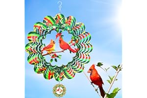 CNCJ Cardinal Wind Spinner, 3D Wind Spinners Outdoor Metal Clearance, 12 Inches Green Garden Bird Spinner Hanging Yard Art, Large Colorful Spinning Wind Catcher, Wind Sculpture Spinifity Ornaments Gifts