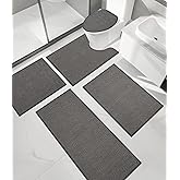 chakme Bathroom Rug Sets 5 Piece, Ultra Thin Bath Mat Quick Dry, Absorbent, Non Slip, Machine Washable, Dark Grey, 5 Piece