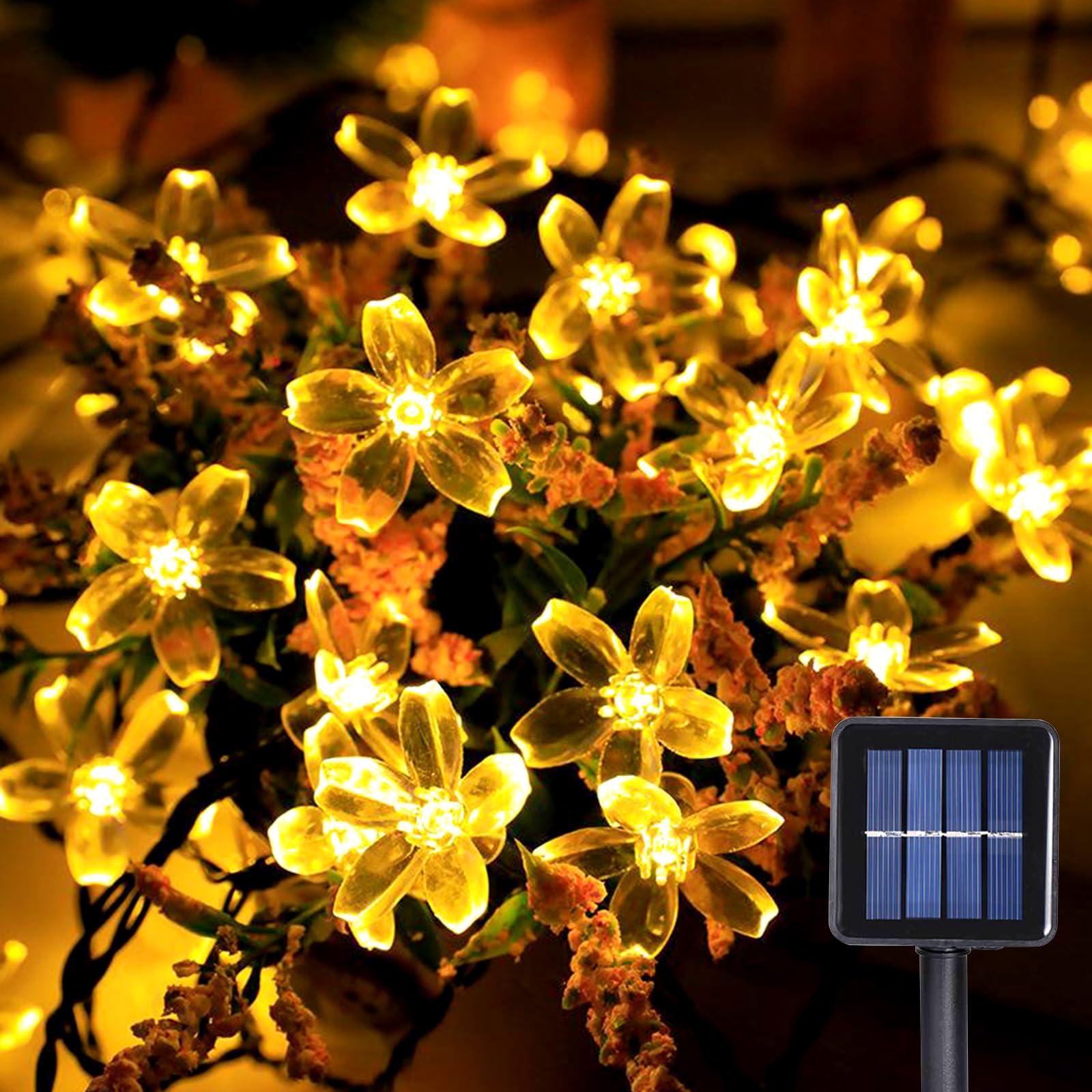 WoskjXas Solar Flower Light String, 12m 100LEDs Garden Lights Waterproof, Solar Decorative Lights Outdoor with 8 Flashing Modes, LED Outdoor Fairy Lights for Courtyard Garden Bar Hotel Party