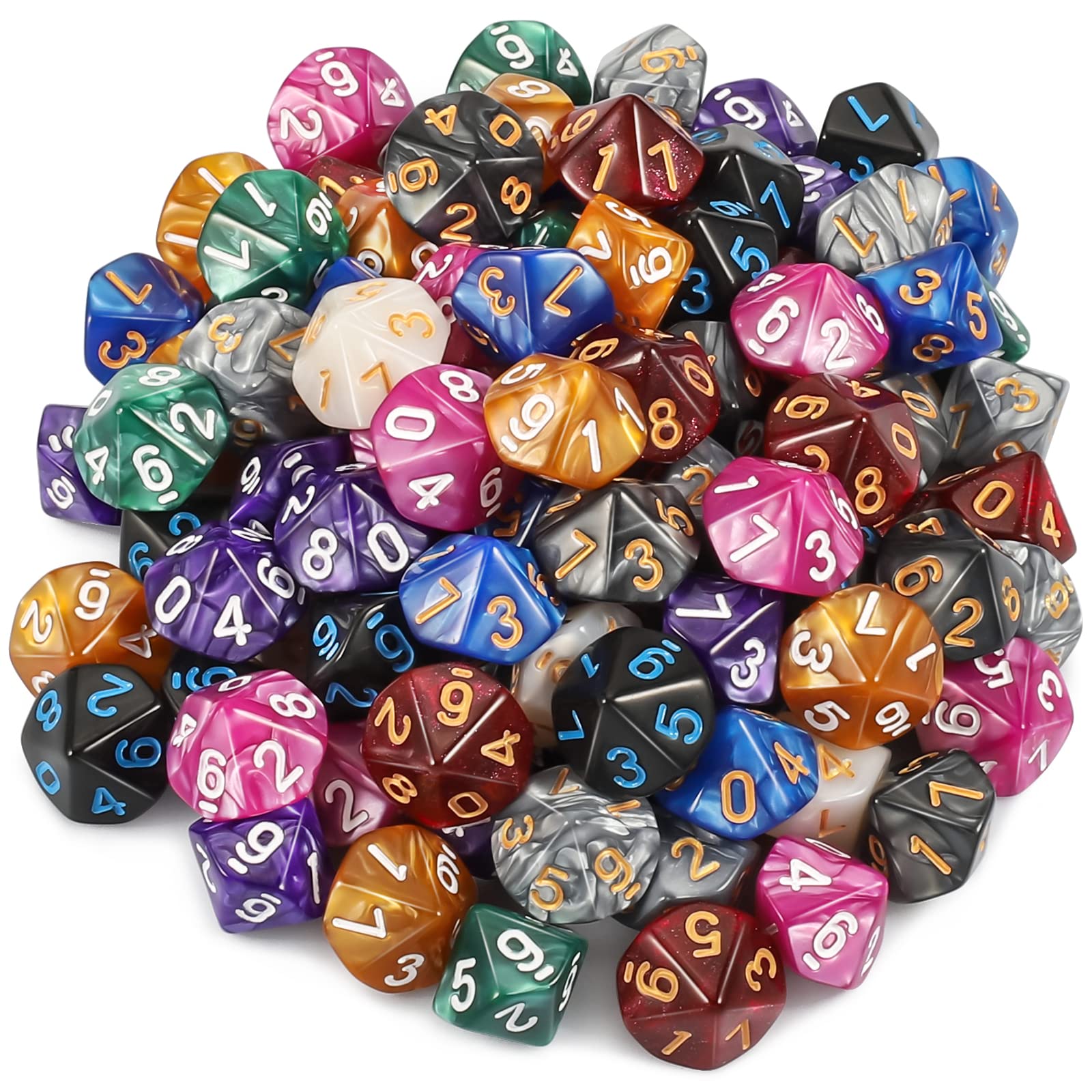 CiaraQ DND Polyhedral Dice (100pcs) with A Dice Bag Compatible with Dungeons and Dragons DND RPG MTG Role Playing Table Games (D10 dice, 10 colors-100 pcs)