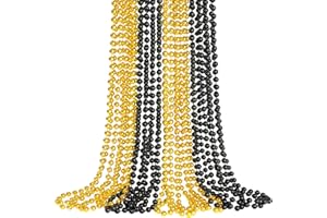 ZZYFGH 12PCS New Years Eve Bead Party Supplies, Black Gold Beads Necklace, 33" New Years Eve Beaded Necklaces Women Men, Bead Necklace Throw Beads Bulk for Party Parade Event Festival Christmas Supplies Decor