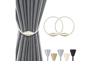 Groleca 2 Pack Magnetic Curtain Tiebacks Curtain Holdbacks Curtain Ties Curtain Pull Backs Modern Rope Tiebacks Drapery Holdbacks Tie Backs for Curtains (Beige,Cone-2 PCS)